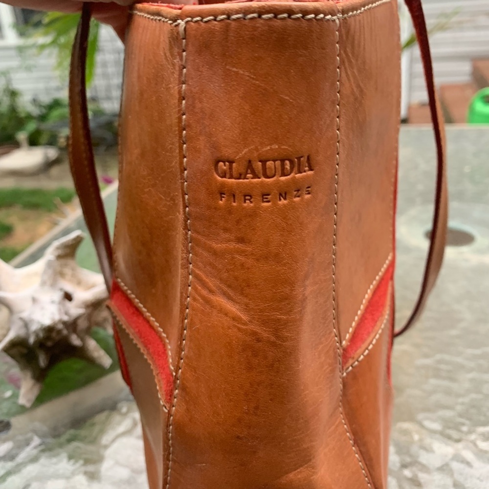 Claudia Firenze brown leather bag with red suede - Picture 5 of 8